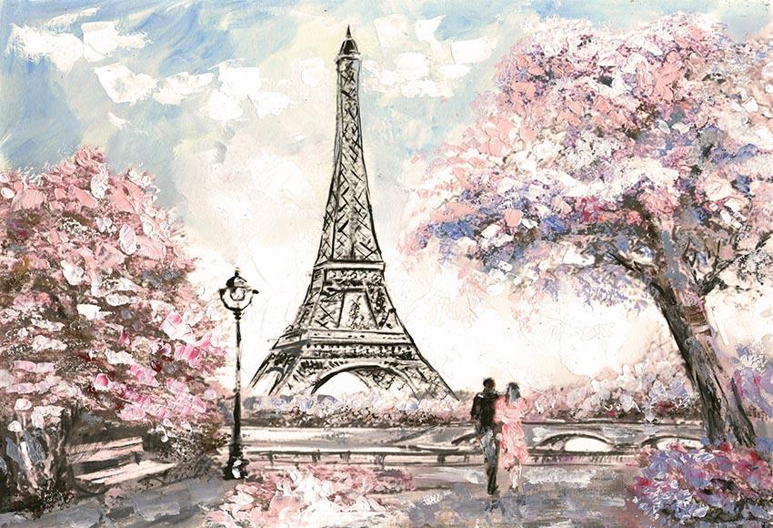 Paris Eiffel Tower Flowers Weeding Backdrop for Photography LV-1547