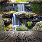 Autumn Stone Mountain Falling Leaves Flowing Water Wood Backdrop