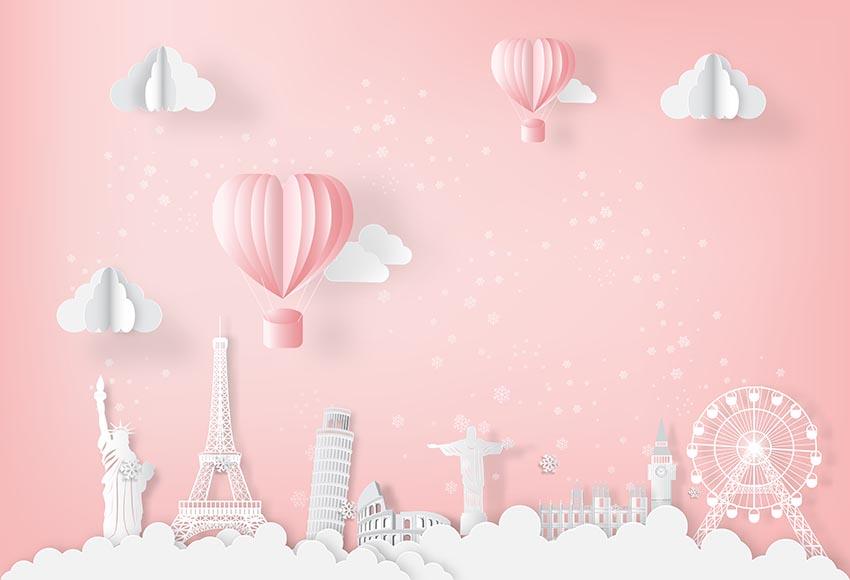 Valentine's Day Travel Around the World Pink Backdrop