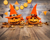 Pumpkins in Witch Hats Halloween Backdrop for Photo Booth