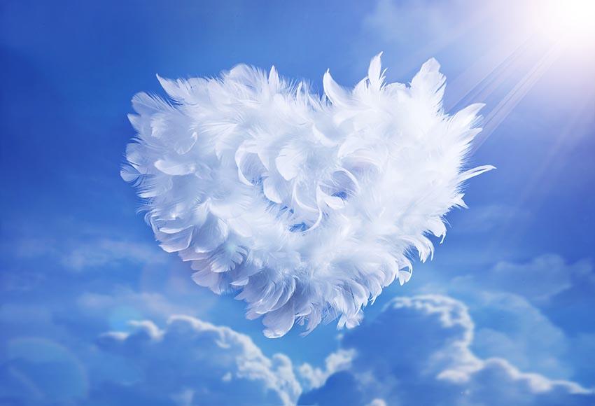 Heart-shaped Feathers Cloud Sunny Blue Sky Photography Backdrop