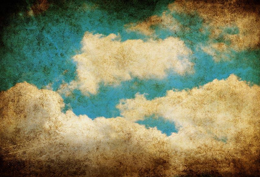 Vintage Oil Painting Blue Sky White Clouds Backdrop for Photo Shoot