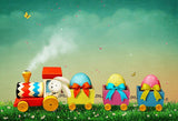 Easter Eggs Bunny Little Train Green Backdrop for Photo Shoot LV-1664