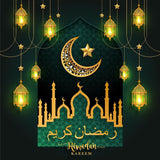 Ramadan Kareem Eid Mubarak Gold Patterned Moon Lantern Backdrop