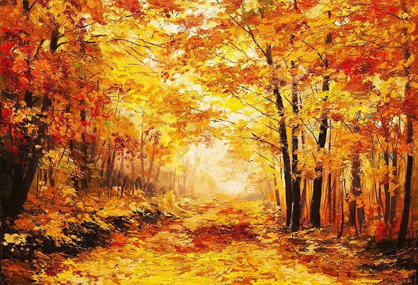 Autumn Forest Backdrop Fall Yellow Natural Scenic Fallen Leaves Photo Backdrop LV-227