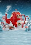Toile de fond de Noël nuit maison de thé neige Photo Shoot  LV-983