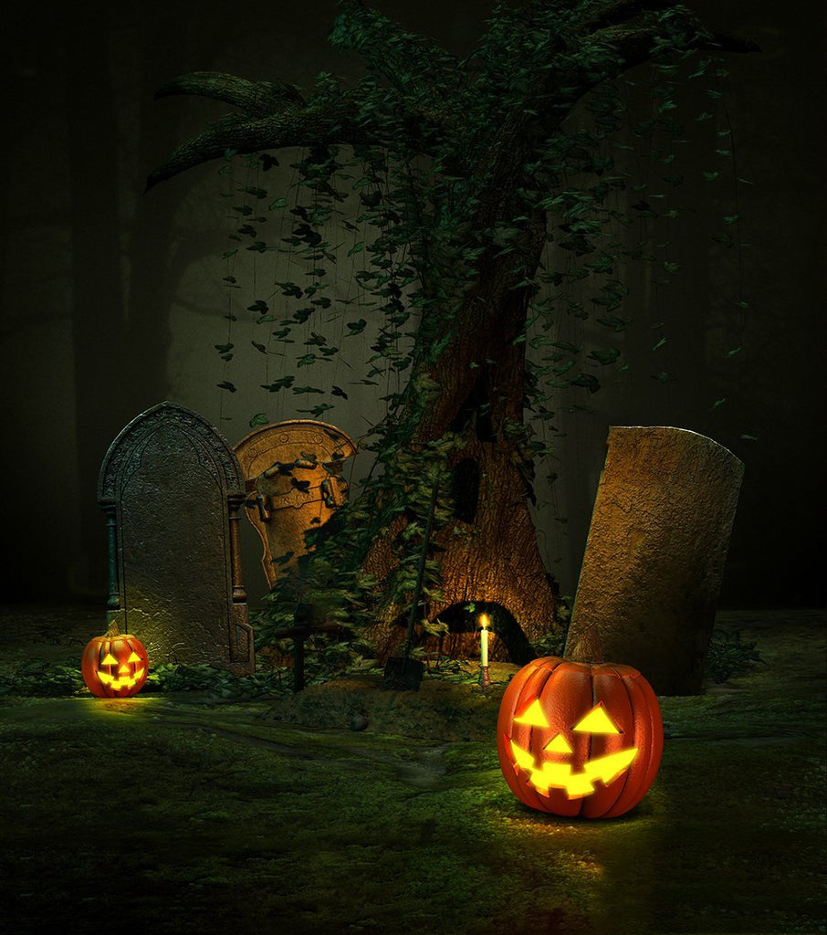 Toile de fond d'Halloween de citrouille de la forêt de nuit pour Photo Studio DBD-19136