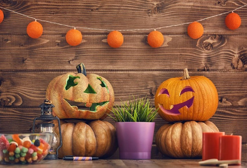 Festival Backdrops Halloween Backdrops Wood Pumpkin Background